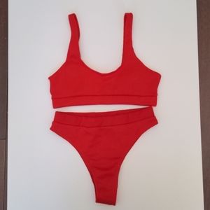 SHEIN Red Knit High Cut Bikini Set